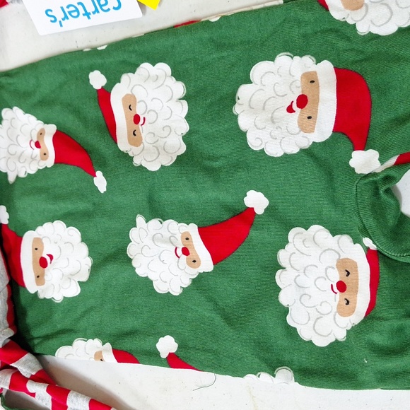 NEW! Toddler Striped Santa Christmas Footed Pajama Set, Red/Green - Carter's 12M - Picture 5 of 10